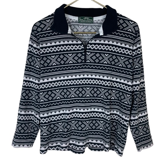 ⭐️2/$20 Lauren Ralph Lauren Active Pull Over Nordic Print Quarter Zip Jacket - Picture 1 of 12